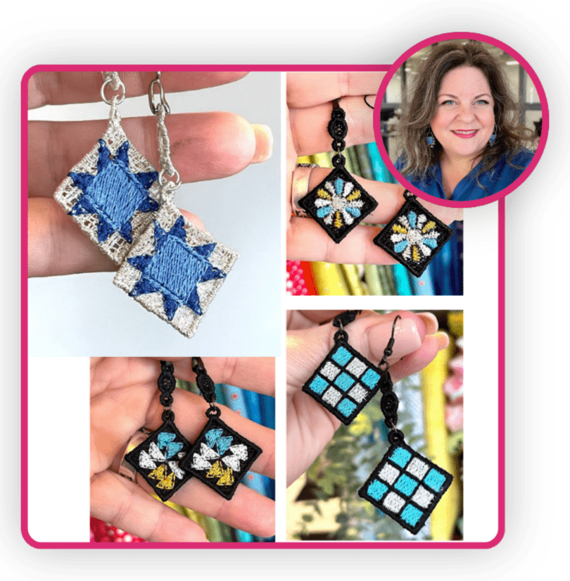 QP26 - Sheila Ryan - Freestanding Lace Quilt Block Earrings